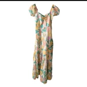 Billabong Floral Sweetheart Cotton Maxi Dress Puff Sleeve Cottagecore S